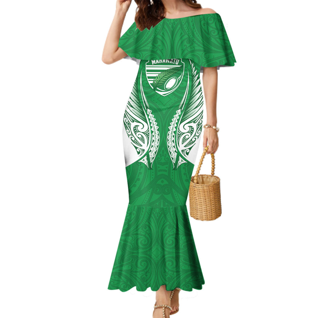 Manawatu 2026 Rugby Custom Family Matching Mermaid Dress and Hawaiian Shirt NZ Maori Silver Fern LT14 Mom's Dress Green - Polynesian Pride