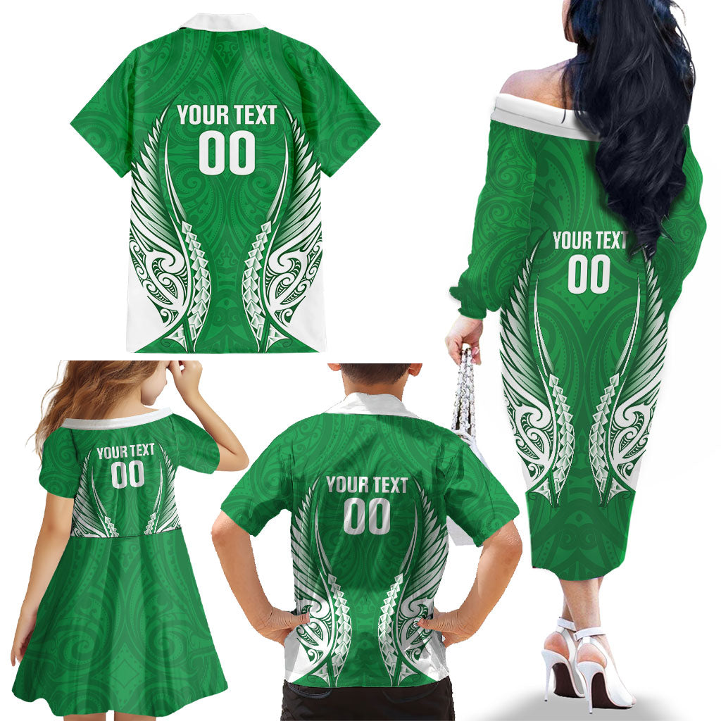Manawatu 2026 Rugby Custom Family Matching Off The Shoulder Long Sleeve Dress and Hawaiian Shirt NZ Maori Silver Fern LT14 - Polynesian Pride