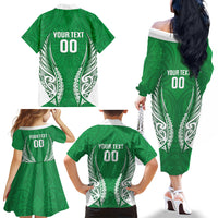 Manawatu 2026 Rugby Custom Family Matching Off The Shoulder Long Sleeve Dress and Hawaiian Shirt NZ Maori Silver Fern LT14 - Polynesian Pride