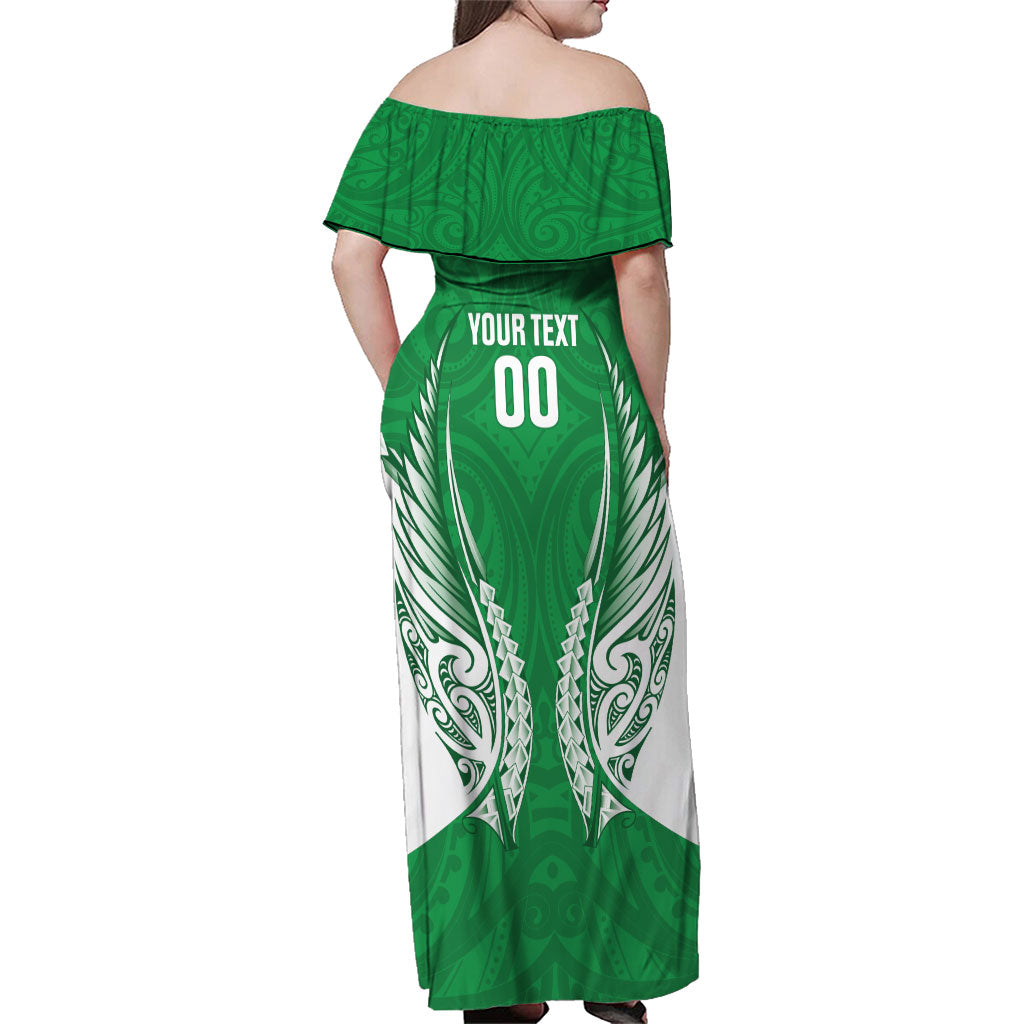 Manawatu 2026 Rugby Custom Family Matching Off Shoulder Maxi Dress and Hawaiian Shirt NZ Maori Silver Fern LT14 - Polynesian Pride