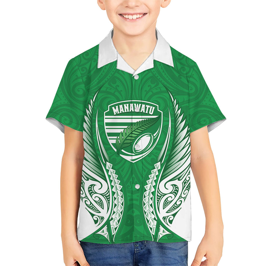 Manawatu 2026 Rugby Custom Family Matching Summer Maxi Dress and Hawaiian Shirt NZ Maori Silver Fern LT14 Son's Shirt Green - Polynesian Pride