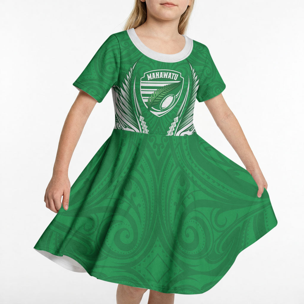 Manawatu 2026 Rugby Custom Kid Short Sleeve Dress NZ Maori Silver Fern LT14 - Polynesian Pride