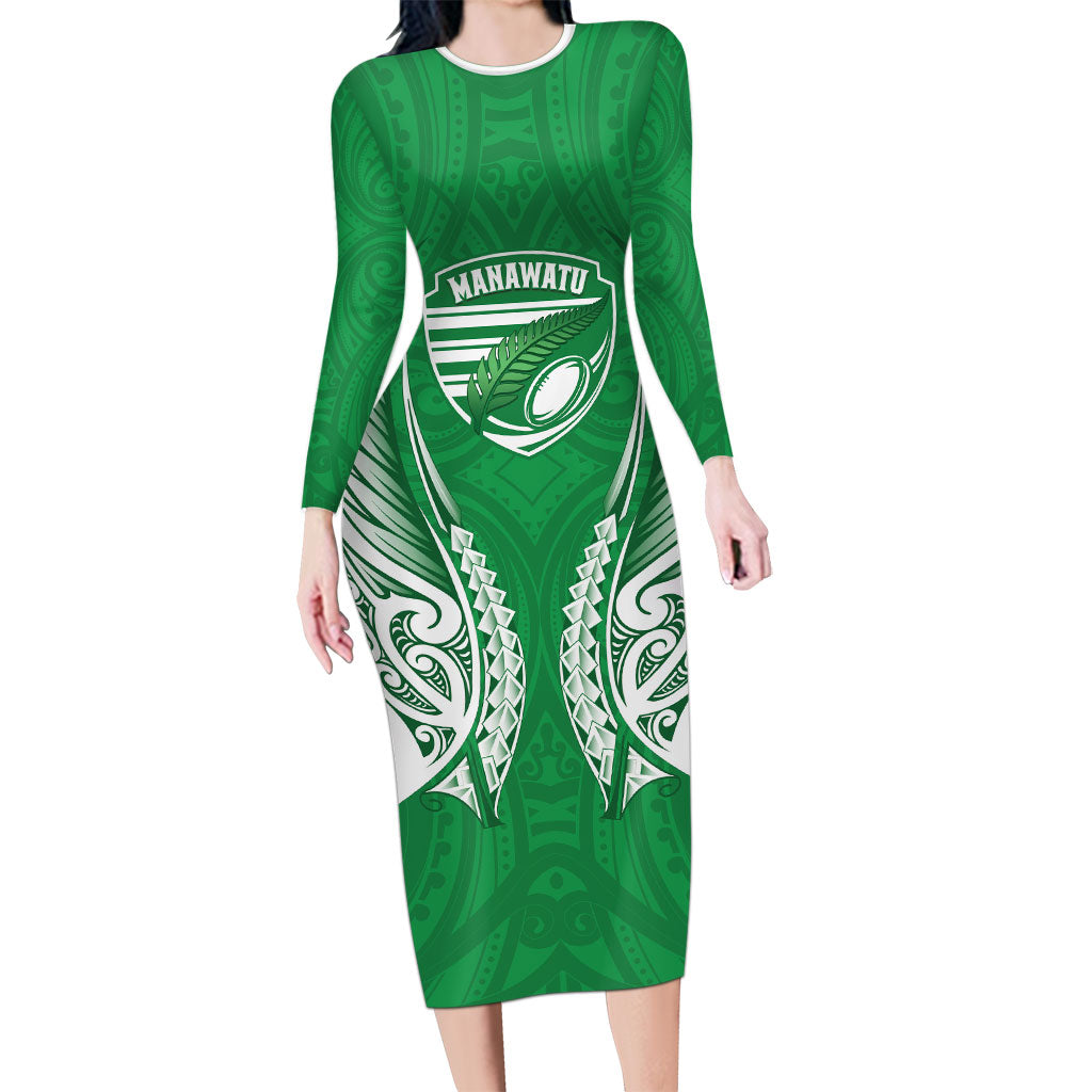 Manawatu 2026 Rugby Custom Long Sleeve Bodycon Dress NZ Maori Silver Fern