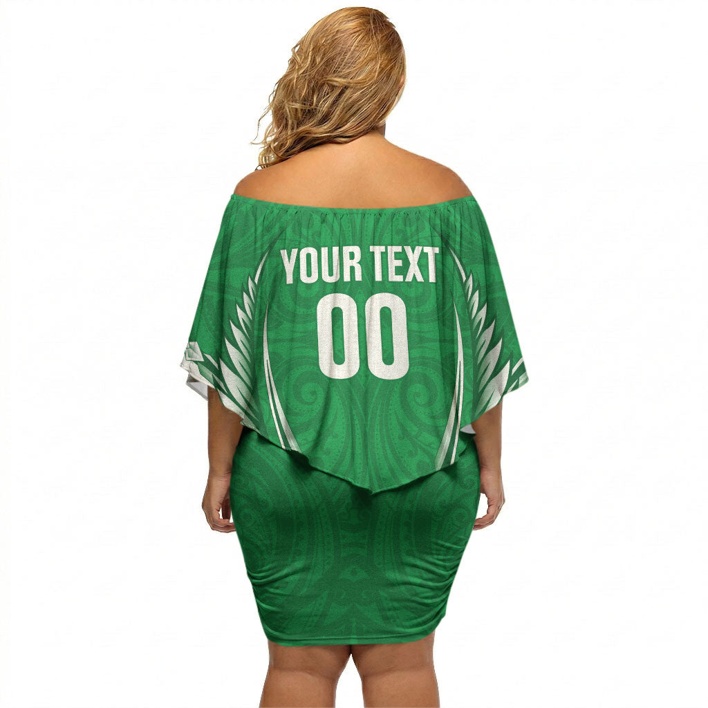 Manawatu 2026 Rugby Custom Off Shoulder Short Dress NZ Maori Silver Fern LT14 - Polynesian Pride