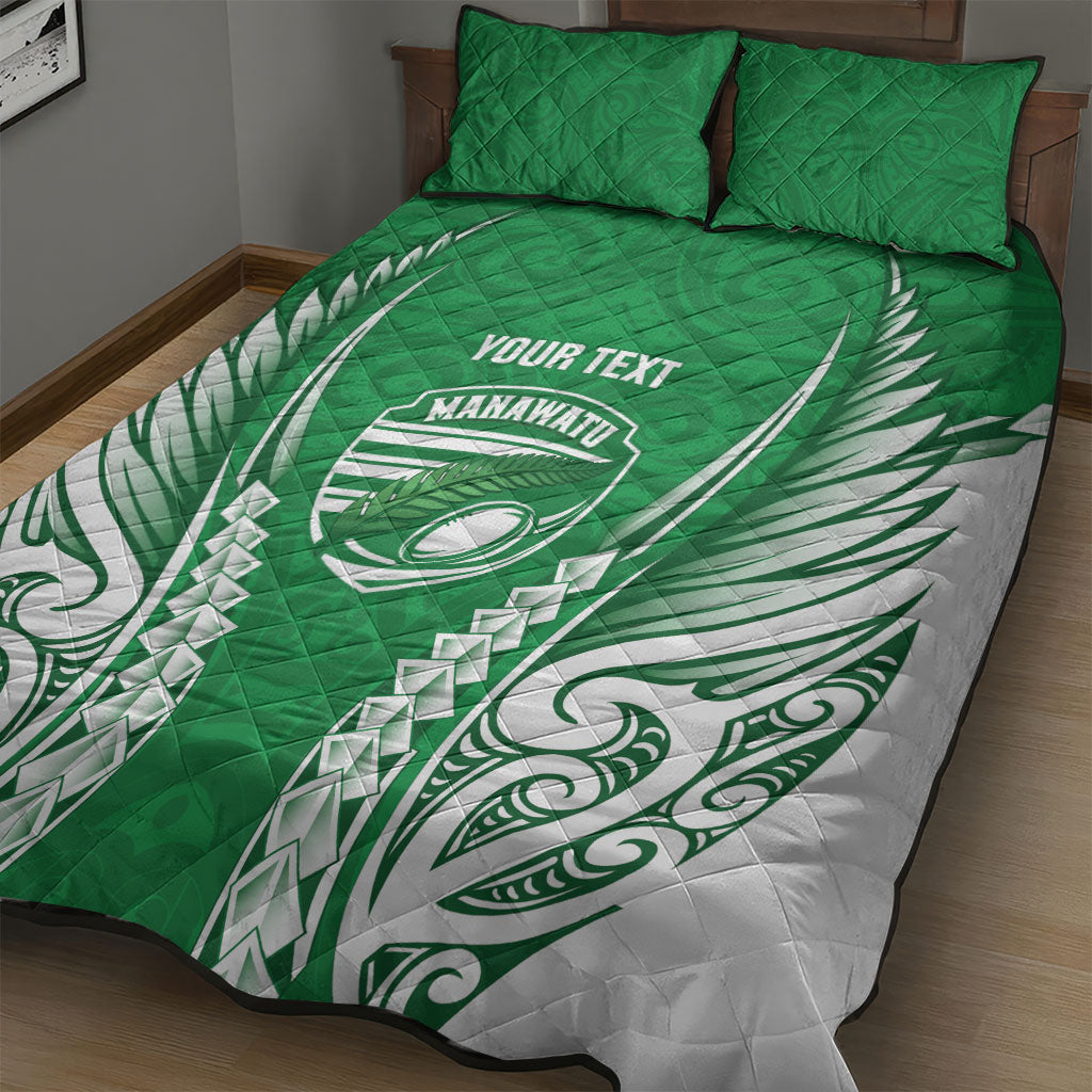 Manawatu 2026 Rugby Custom Quilt Bed Set NZ Maori Silver Fern