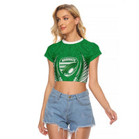 Manawatu 2026 Rugby Custom Raglan Cropped T Shirt NZ Maori Silver Fern LT14 Female Green - Polynesian Pride