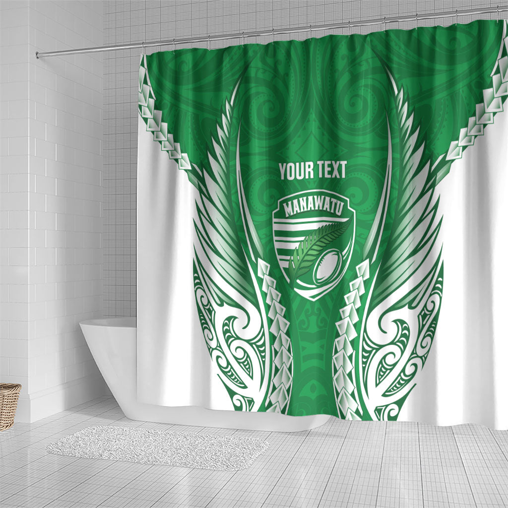 Manawatu 2026 Rugby Custom Shower Curtain NZ Maori Silver Fern