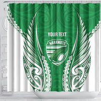 Manawatu 2026 Rugby Custom Shower Curtain NZ Maori Silver Fern