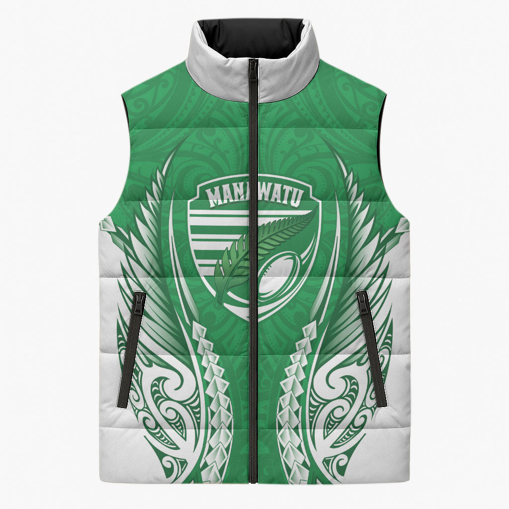 Manawatu 2026 Rugby Custom Sleeveless Puffer Jacket NZ Maori Silver Fern