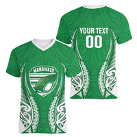 Manawatu 2026 Rugby Custom Women V-Neck T-Shirt NZ Maori Silver Fern