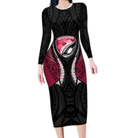 North Harbour 2026 Rugby Custom Family Matching Long Sleeve Bodycon Dress and Hawaiian Shirt NZ Maori Silver Fern LT14 Mom's Dress Maroon - Polynesian Pride