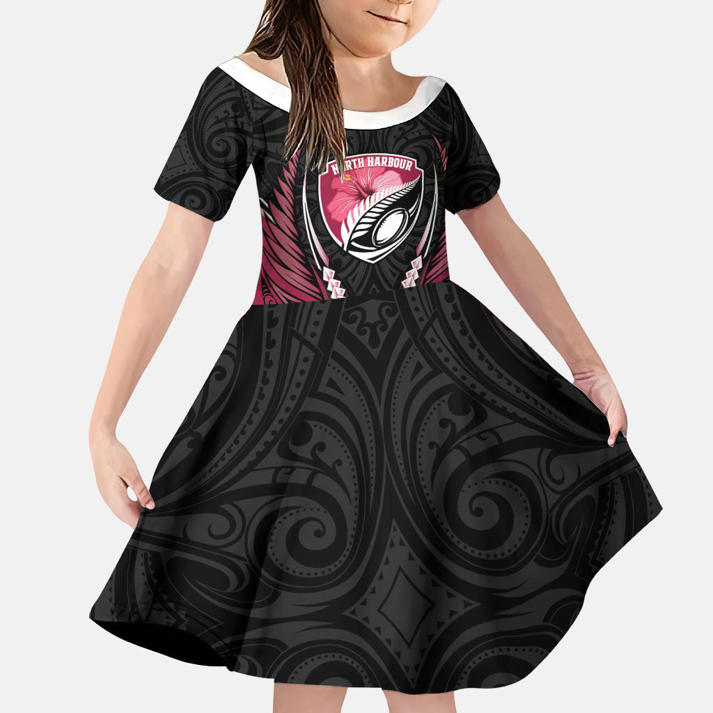 North Harbour 2026 Rugby Custom Family Matching Mermaid Dress and Hawaiian Shirt NZ Maori Silver Fern LT14 Daughter's Dress Maroon - Polynesian Pride