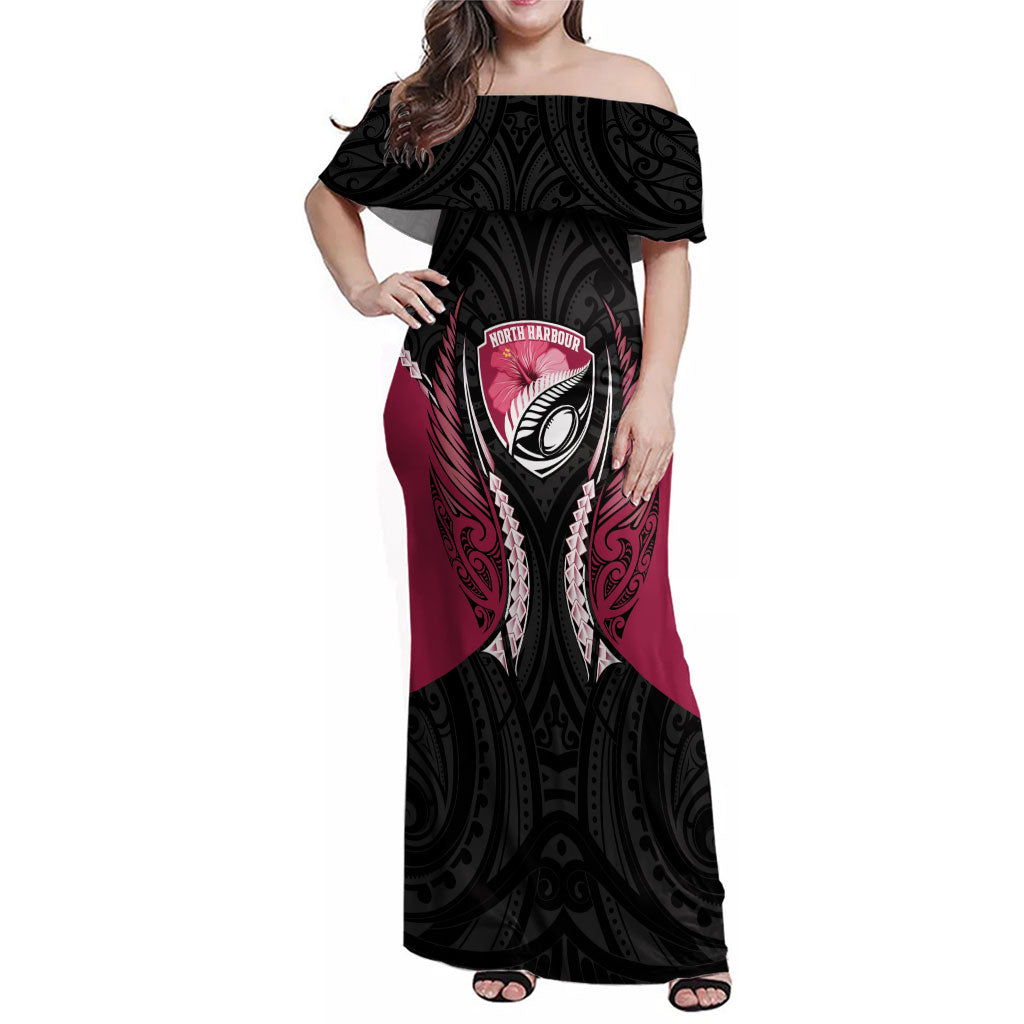 North Harbour 2026 Rugby Custom Family Matching Off Shoulder Maxi Dress and Hawaiian Shirt NZ Maori Silver Fern