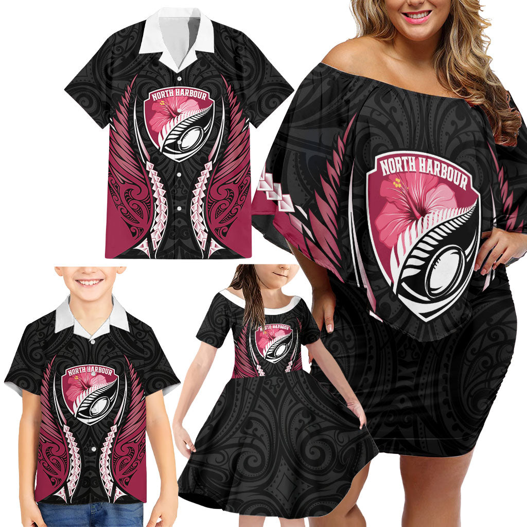 North Harbour 2026 Rugby Custom Family Matching Off Shoulder Short Dress and Hawaiian Shirt NZ Maori Silver Fern