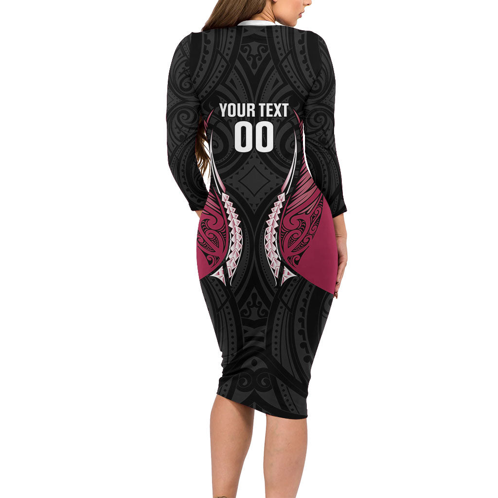 North Harbour 2026 Rugby Custom Long Sleeve Bodycon Dress NZ Maori Silver Fern