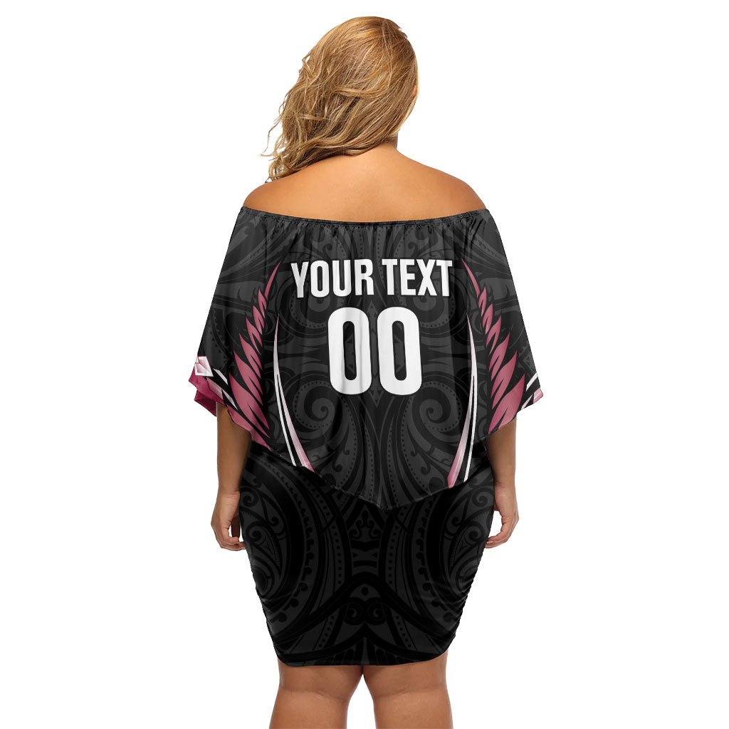 North Harbour 2026 Rugby Custom Off Shoulder Short Dress NZ Maori Silver Fern