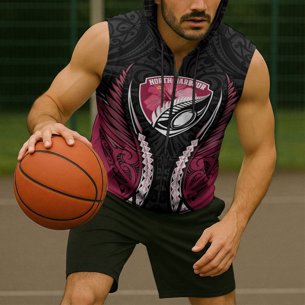 North Harbour 2026 Rugby Custom Sleeveless Zip Hoodie NZ Maori Silver Fern LT14 - Polynesian Pride