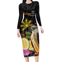 Kadayawan Philippines Family Matching Long Sleeve Bodycon Dress and Hawaiian Shirt Filipino Eagle Happy 39th Anniversary LT14 Mom's Dress Black - Polynesian Pride