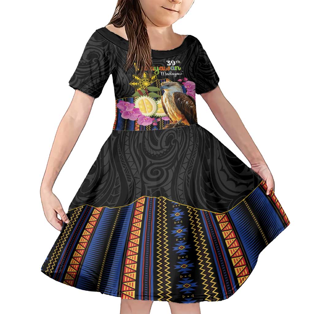 Kadayawan Philippines Family Matching Short Sleeve Bodycon Dress and Hawaiian Shirt Filipino Eagle Happy 39th Anniversary LT14 Daughter's Dress Black - Polynesian Pride
