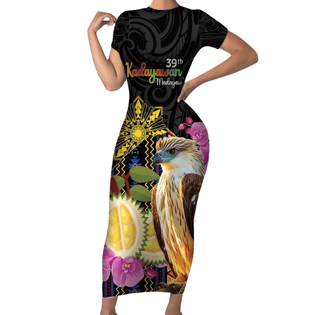 Kadayawan Philippines Family Matching Short Sleeve Bodycon Dress and Hawaiian Shirt Filipino Eagle Happy 39th Anniversary LT14 Mom's Dress Black - Polynesian Pride