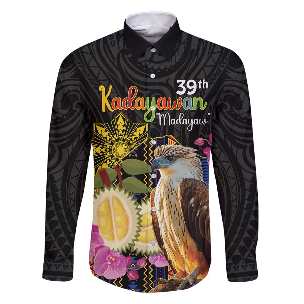 Kadayawan Philippines Family Matching Summer Maxi Dress and Hawaiian Shirt Filipino Eagle Happy 39th Anniversary LT14 Dad's Shirt - Long Sleeve Black - Polynesian Pride