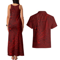 Oxblood Polynesia Couples Matching Tank Maxi Dress and Hawaiian Shirt Hawaiian Tribal Hammerhead Shark Tattoo