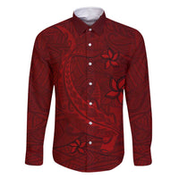 Oxblood Polynesia Family Matching Long Sleeve Bodycon Dress and Hawaiian Shirt Hawaiian Tribal Hammerhead Shark Tattoo LT14 Dad's Shirt - Long Sleeve Oxblood - Polynesian Pride