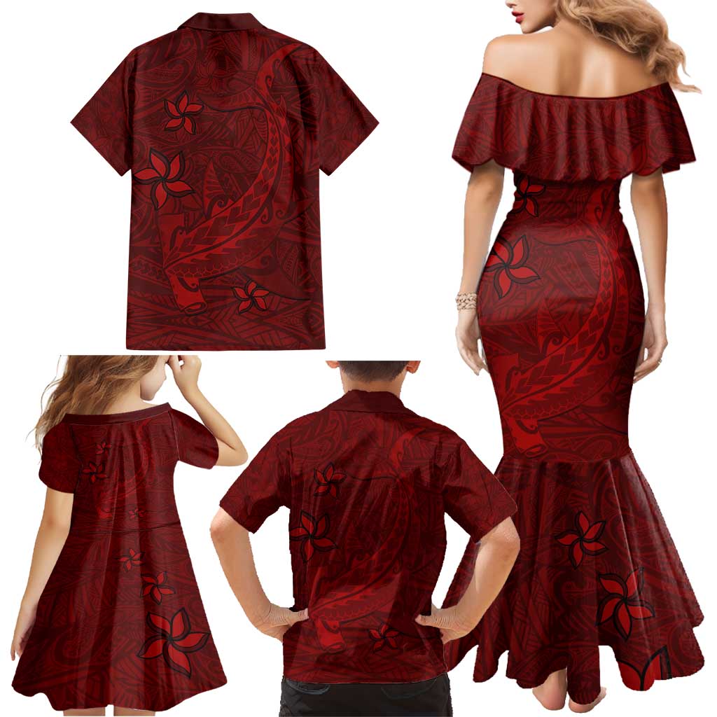 Oxblood Polynesia Family Matching Mermaid Dress and Hawaiian Shirt Hawaiian Tribal Hammerhead Shark Tattoo LT14 - Polynesian Pride