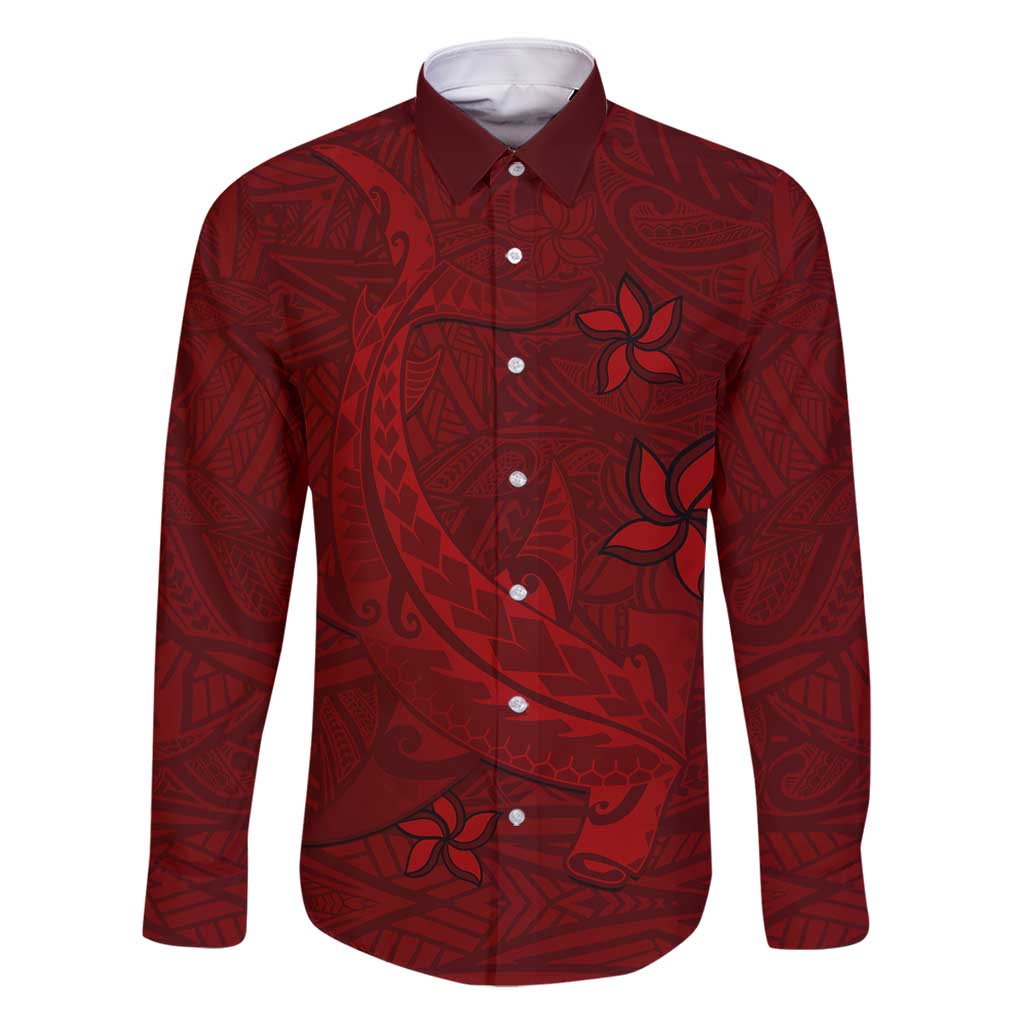 Oxblood Polynesia Family Matching Mermaid Dress and Hawaiian Shirt Hawaiian Tribal Hammerhead Shark Tattoo LT14 Dad's Shirt - Long Sleeve Oxblood - Polynesian Pride