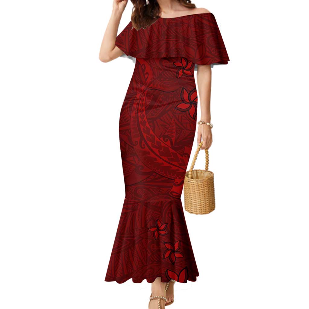 Oxblood Polynesia Family Matching Mermaid Dress and Hawaiian Shirt Hawaiian Tribal Hammerhead Shark Tattoo LT14 Mom's Dress Oxblood - Polynesian Pride