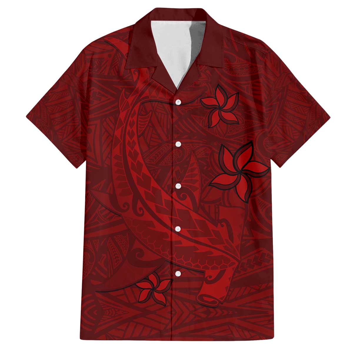 Oxblood Polynesia Family Matching Off The Shoulder Long Sleeve Dress and Hawaiian Shirt Hawaiian Tribal Hammerhead Shark Tattoo LT14 Dad's Shirt - Short Sleeve Oxblood - Polynesian Pride