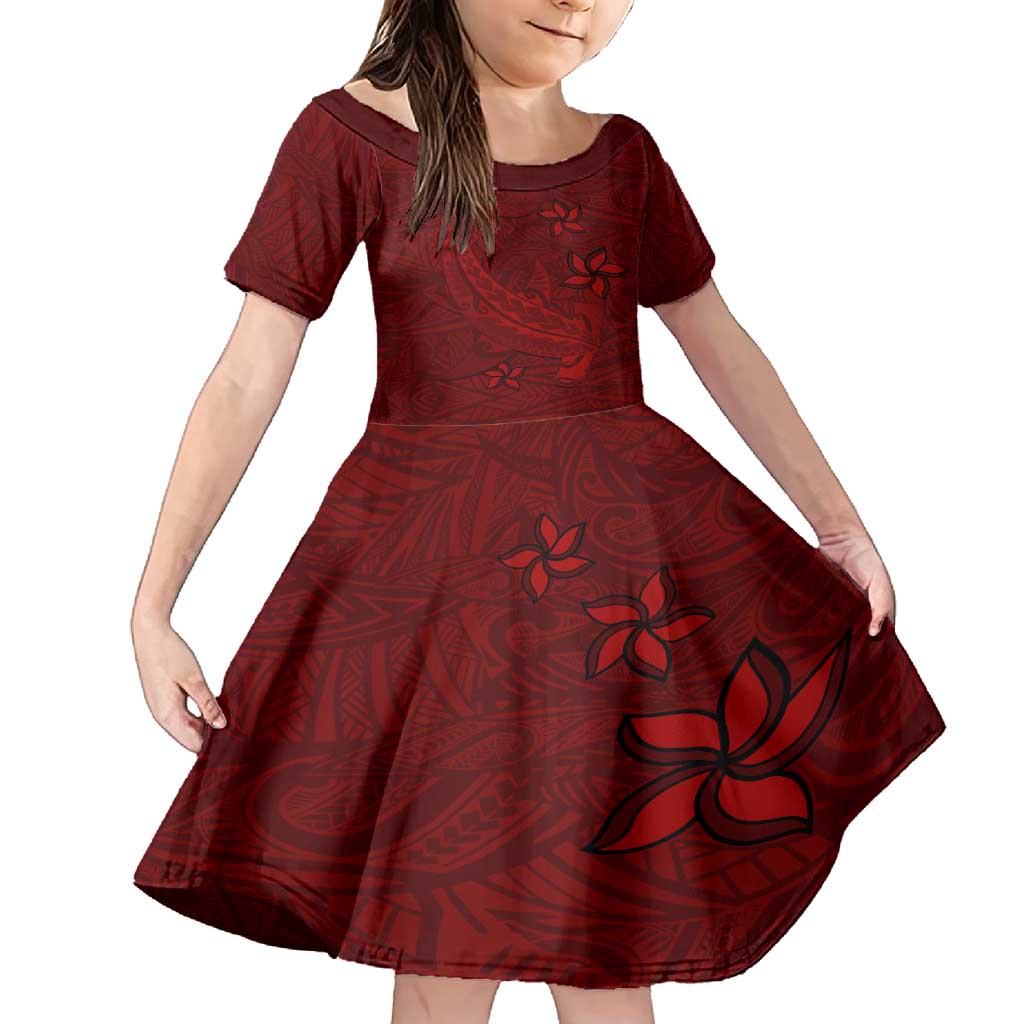 Oxblood Polynesia Family Matching Off Shoulder Maxi Dress and Hawaiian Shirt Hawaiian Tribal Hammerhead Shark Tattoo LT14 Daughter's Dress Oxblood - Polynesian Pride