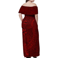 Oxblood Polynesia Family Matching Off Shoulder Maxi Dress and Hawaiian Shirt Hawaiian Tribal Hammerhead Shark Tattoo LT14 - Polynesian Pride