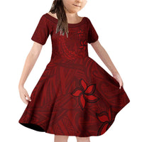 Oxblood Polynesia Family Matching Off Shoulder Short Dress and Hawaiian Shirt Hawaiian Tribal Hammerhead Shark Tattoo LT14 Daughter's Dress Oxblood - Polynesian Pride
