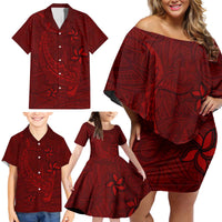 Oxblood Polynesia Family Matching Off Shoulder Short Dress and Hawaiian Shirt Hawaiian Tribal Hammerhead Shark Tattoo LT14 - Polynesian Pride