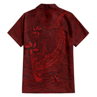 Oxblood Polynesia Family Matching Off Shoulder Short Dress and Hawaiian Shirt Hawaiian Tribal Hammerhead Shark Tattoo LT14 - Polynesian Pride
