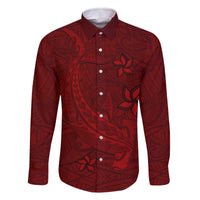 Oxblood Polynesia Family Matching Off Shoulder Short Dress and Hawaiian Shirt Hawaiian Tribal Hammerhead Shark Tattoo LT14 Dad's Shirt - Long Sleeve Oxblood - Polynesian Pride