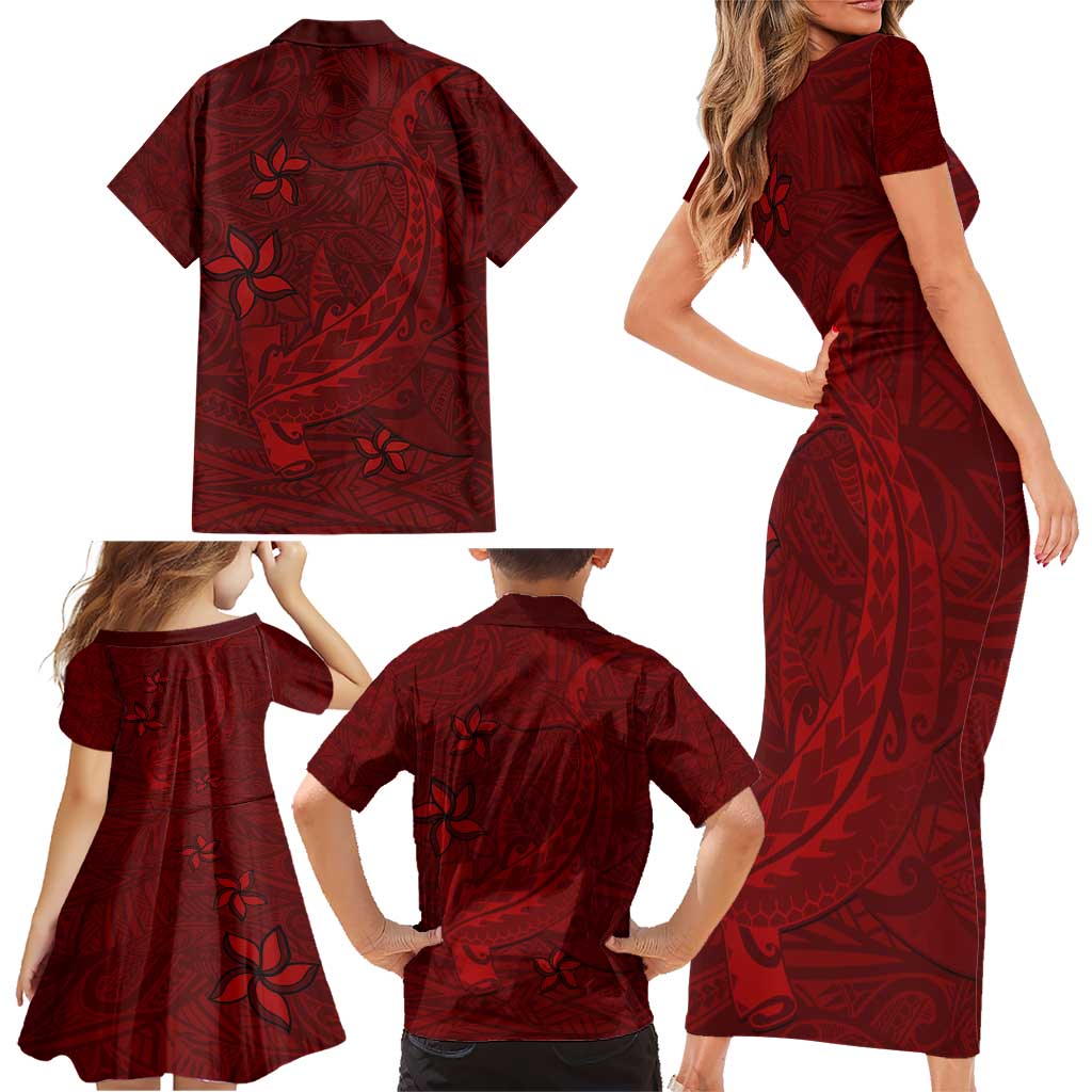 Oxblood Polynesia Family Matching Short Sleeve Bodycon Dress and Hawaiian Shirt Hawaiian Tribal Hammerhead Shark Tattoo LT14 - Polynesian Pride