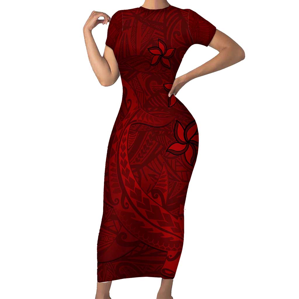 Oxblood Polynesia Family Matching Short Sleeve Bodycon Dress and Hawaiian Shirt Hawaiian Tribal Hammerhead Shark Tattoo LT14 Mom's Dress Oxblood - Polynesian Pride