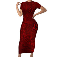 Oxblood Polynesia Family Matching Short Sleeve Bodycon Dress and Hawaiian Shirt Hawaiian Tribal Hammerhead Shark Tattoo LT14 Mom's Dress Oxblood - Polynesian Pride