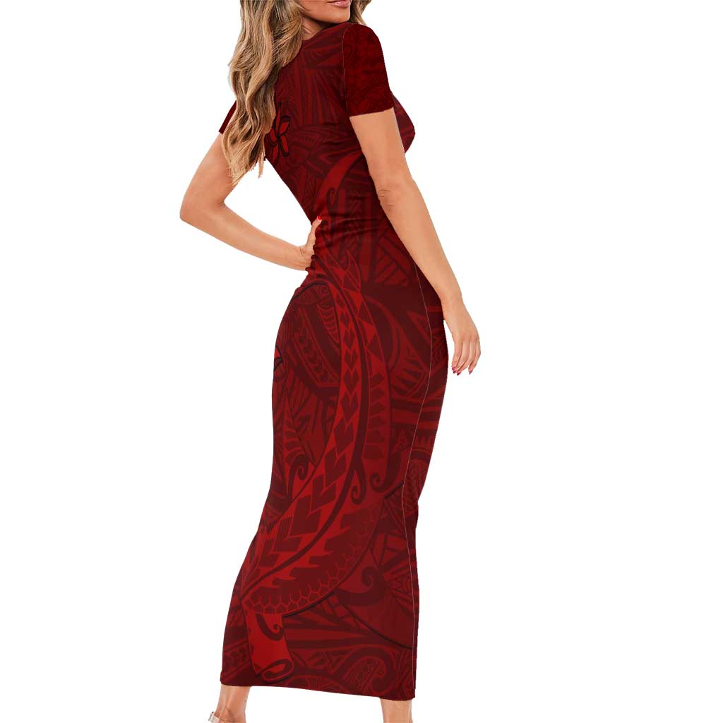 Oxblood Polynesia Family Matching Short Sleeve Bodycon Dress and Hawaiian Shirt Hawaiian Tribal Hammerhead Shark Tattoo LT14 - Polynesian Pride