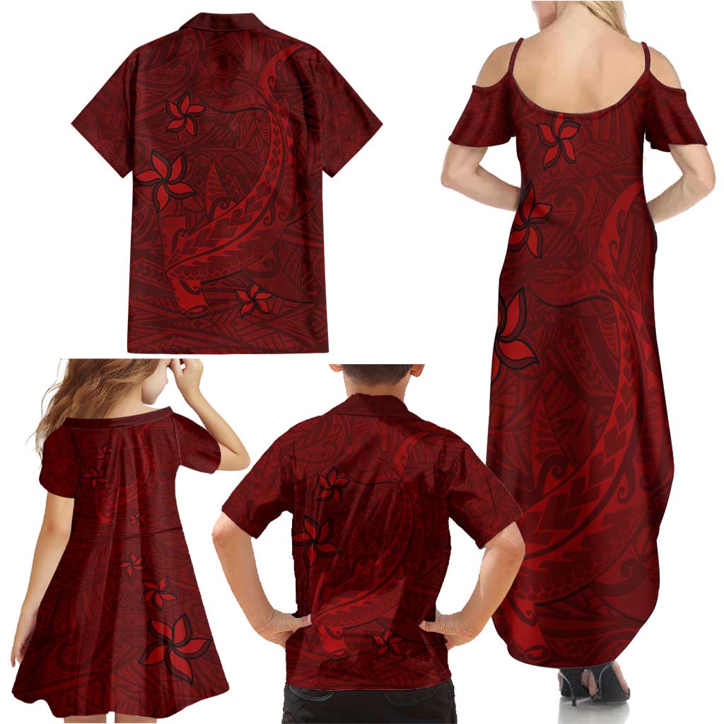 Oxblood Polynesia Family Matching Summer Maxi Dress and Hawaiian Shirt Hawaiian Tribal Hammerhead Shark Tattoo LT14 - Polynesian Pride