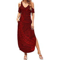 Oxblood Polynesia Family Matching Summer Maxi Dress and Hawaiian Shirt Hawaiian Tribal Hammerhead Shark Tattoo LT14 Mom's Dress Oxblood - Polynesian Pride