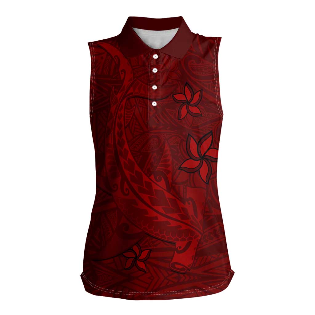 Oxblood Polynesia Women Sleeveless Polo Shirt Hawaiian Tribal Hammerhead Shark Tattoo