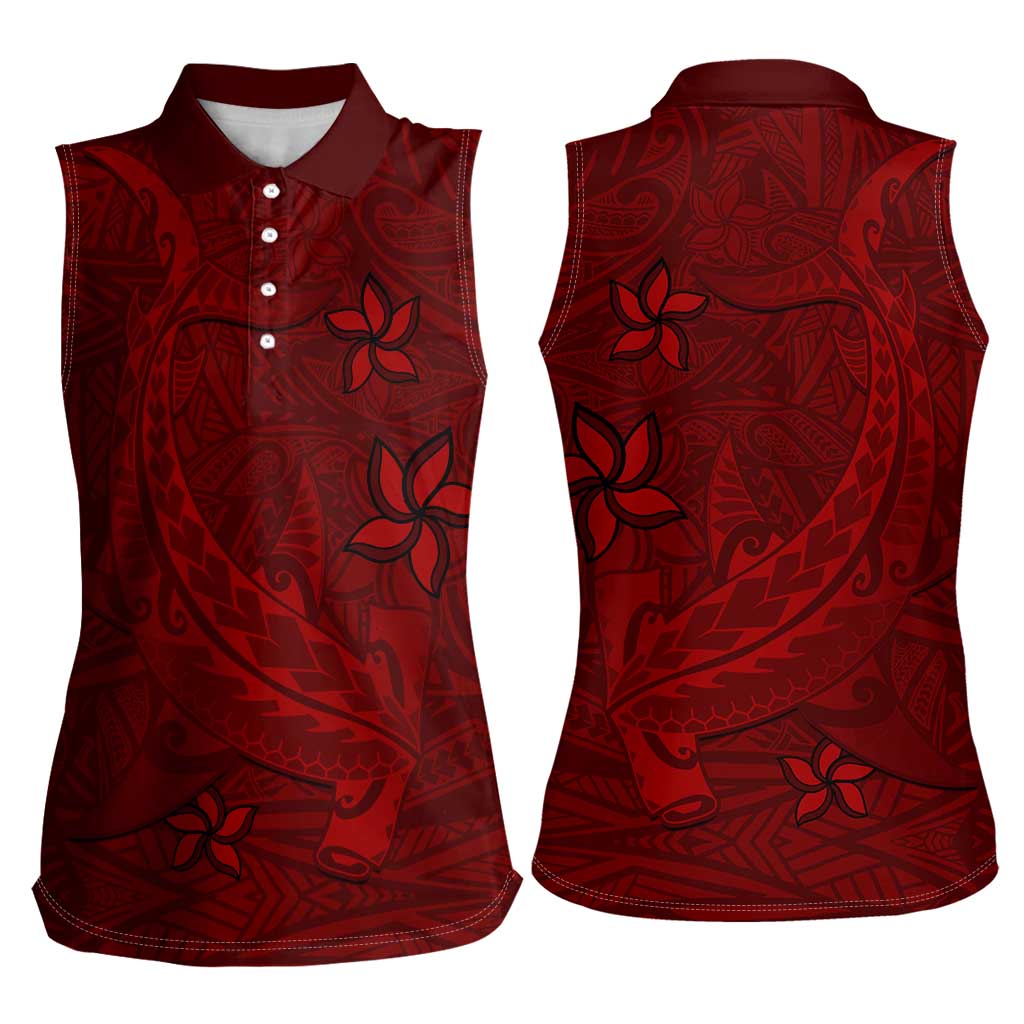 Oxblood Polynesia Women Sleeveless Polo Shirt Hawaiian Tribal Hammerhead Shark Tattoo