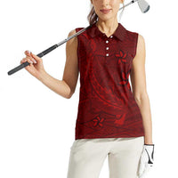 Oxblood Polynesia Women Sleeveless Polo Shirt Hawaiian Tribal Hammerhead Shark Tattoo
