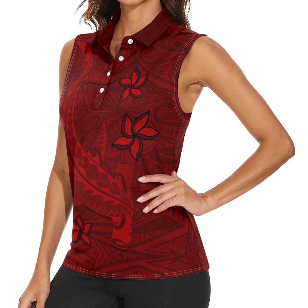 Oxblood Polynesia Women Sleeveless Polo Shirt Hawaiian Tribal Hammerhead Shark Tattoo