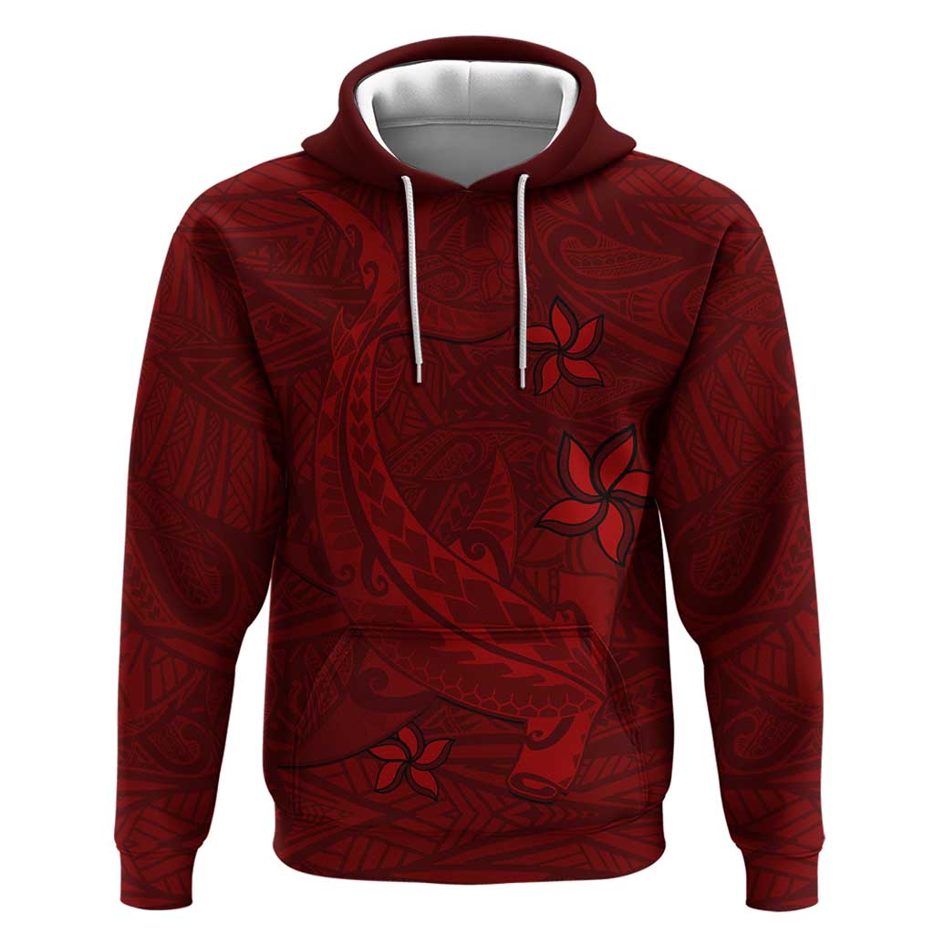 Oxblood Polynesia Zip Hoodie Hawaiian Tribal Hammerhead Shark Tattoo