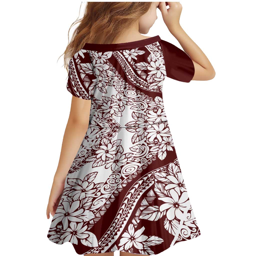 Polynesian Tropical Flowers Oxblood Color Family Matching Mermaid Dress and Hawaiian Shirt