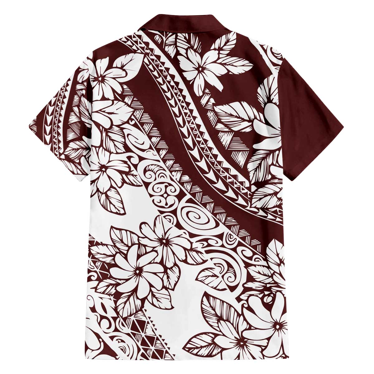 Polynesian Tropical Flowers Oxblood Color Family Matching Off The Shoulder Long Sleeve Dress and Hawaiian Shirt LT14 - Polynesian Pride